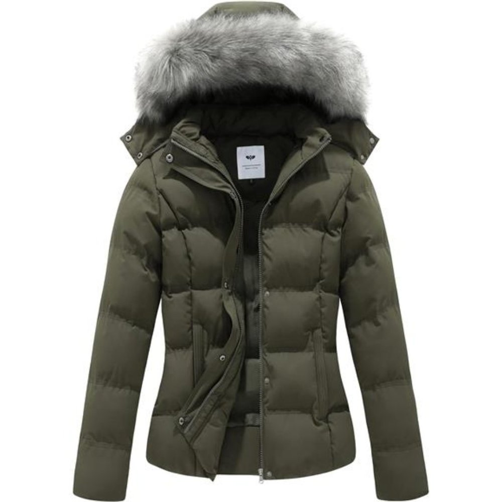 Hooded Warm Winter Coat Quilted‎ Thicken Puffer Jacket with Removable Fur Hood